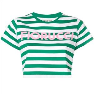 Fiorucci green and white stripe short sleeve crop top with logo